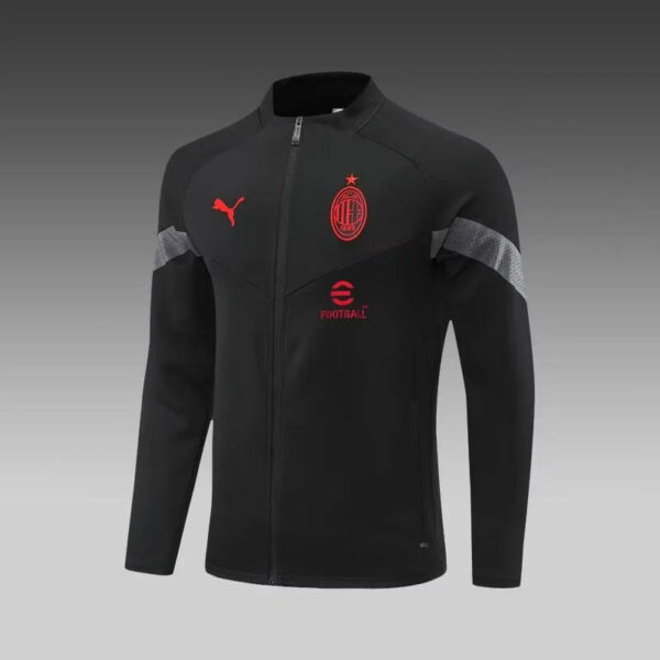 AC Milan 2022/2023 Long Zipped Jacket Black Football Jersey 1:1 Thai Quality Set - Image 3