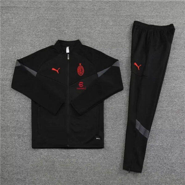 AC Milan 2022/2023 Long Zipped Jacket Black Football Jersey 1:1 Thai Quality Set - Image 7