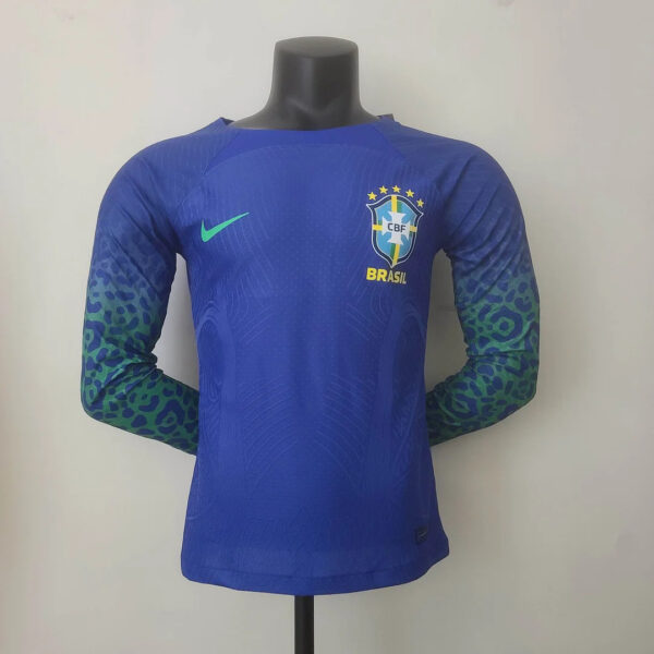 Brazil 2022 FIFA World Cup Long Sleeve Player Version  Away Football Jersey