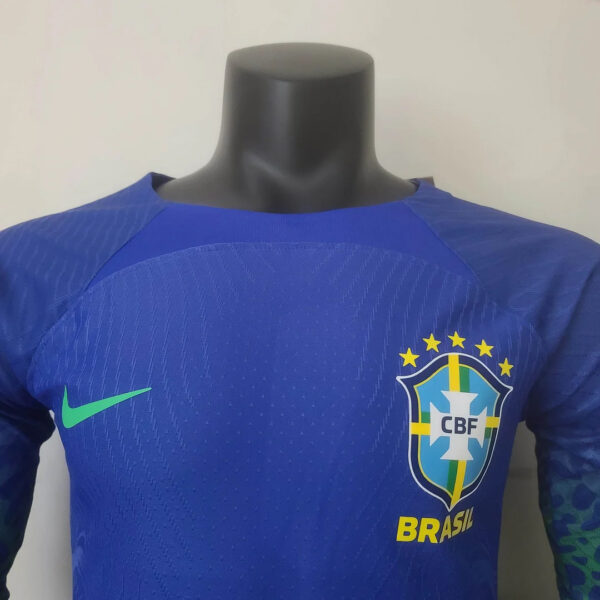 Brazil 2022 FIFA World Cup Long Sleeve Player Version  Away Football Jersey - Image 3