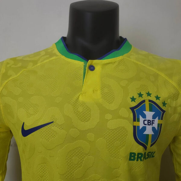 Brazil 2022 FIFA World Cup Long Sleeve Player Version Home Football Jersey - Image 3