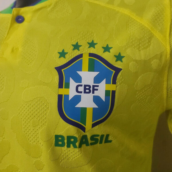 Brazil 2022 FIFA World Cup Long Sleeve Player Version Home Football Jersey - Image 4