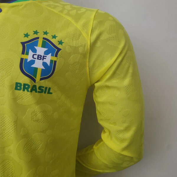 Brazil 2022 FIFA World Cup Long Sleeve Player Version Home Football Jersey - Image 5