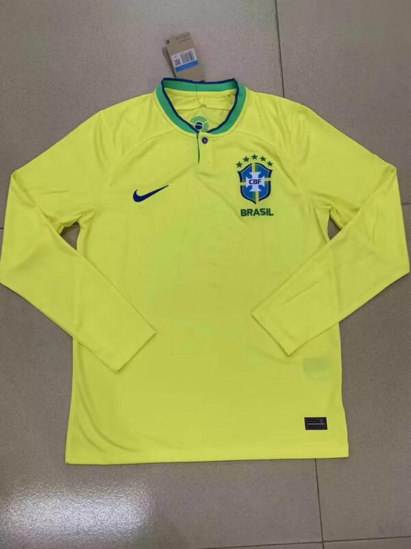 Brazil 2022 FIFA World Cup Player Version Home Football Jersey Long Sleeve