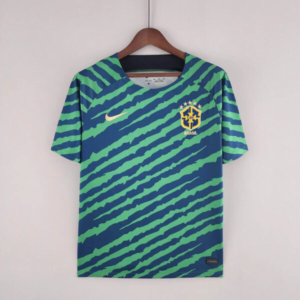 Brazil 2022 Pre-Match Suit Green Blue Football Jersey