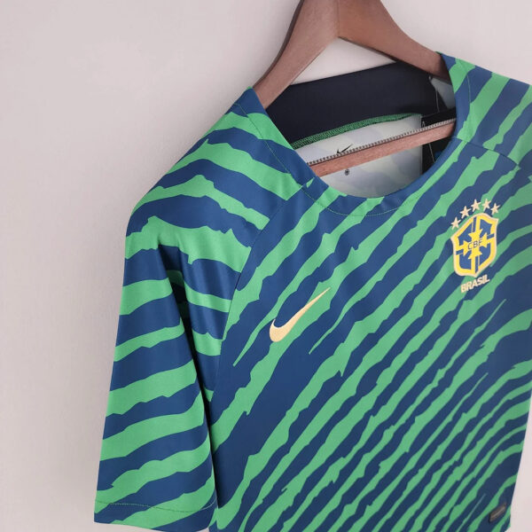 Brazil 2022 Pre-Match Suit Green Blue Football Jersey - Image 3