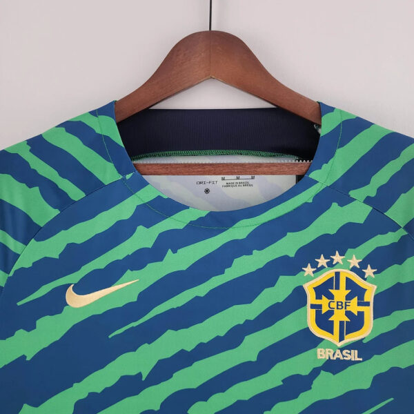 Brazil 2022 Pre-Match Suit Green Blue Football Jersey - Image 4