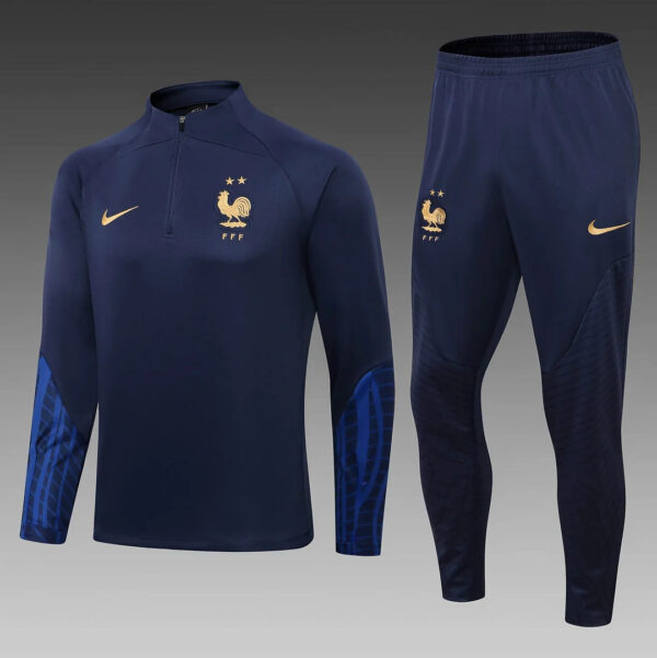 France 2022 Half-Pull Training Suit Royal Blue Football Jersey Set