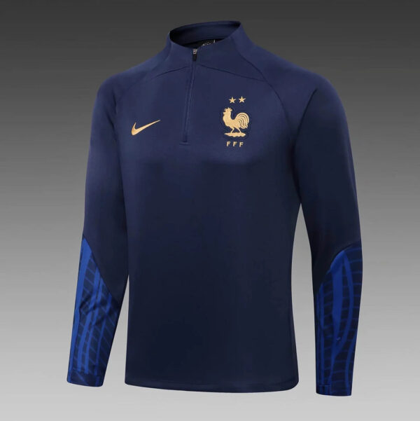 France 2022 Half-Pull Training Suit Royal Blue Football Jersey Set - Image 3