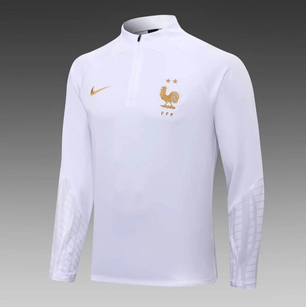 France 2022 Half-Pull Training Suit White Football Jersey Set - Image 3